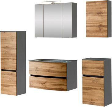 HELD MÖBEL Waschtisch-Set KOPENHAGEN in Braun und Grau, 7-teilig, modern mit LED-Beleuchtung und Soft-Close-Türen, B/T/H: 130 x 40 x 35 cm - Bild 1