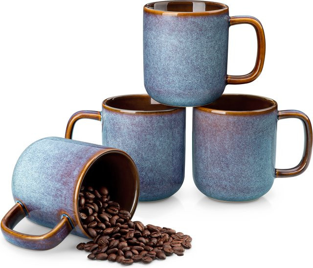 Vancasso Steingut Kaffeetassen Set mit Reaktivglasur in Blau-Lila, Keramikbecher für Kaffee, Cappuccino und Tee - Bild 1