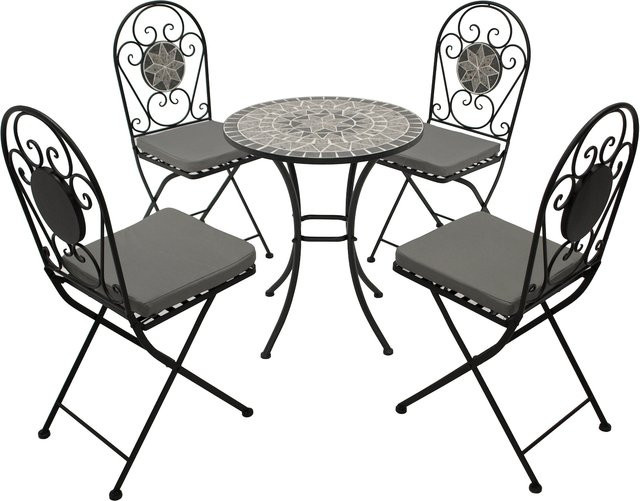 DEGAMO Bistroset SIENA 5-teilig aus Eisen in Schwarz mit Mosaik in Grau und Weiss - Bild 1