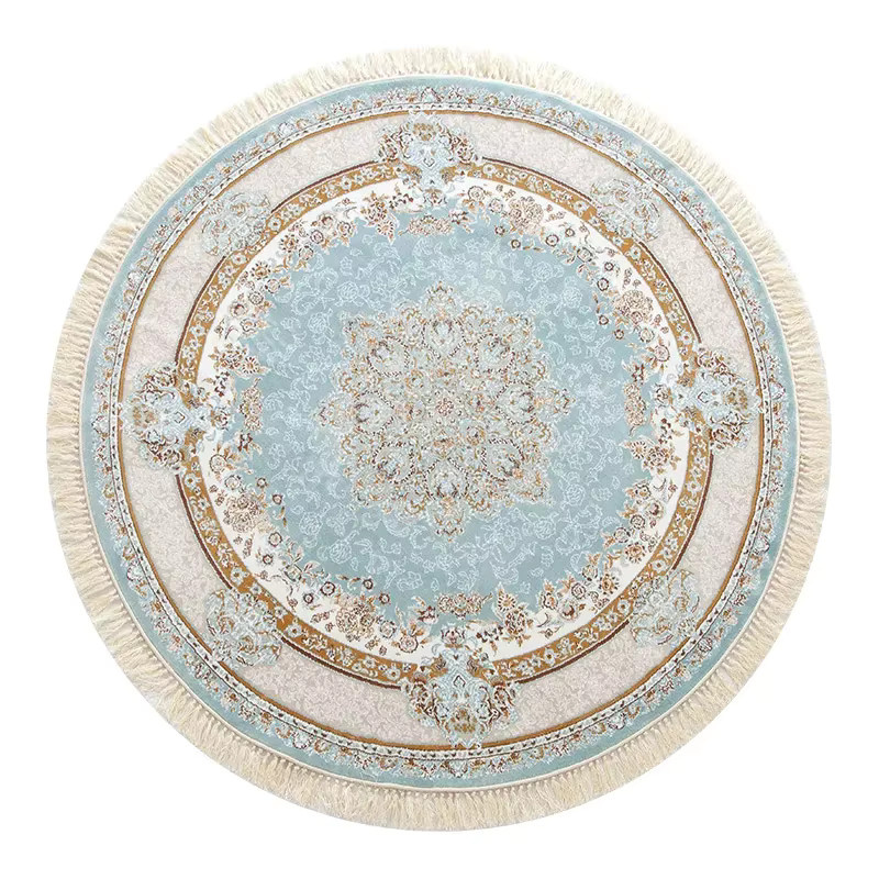 VIKAMA Türkischer Teppich mit Quasten in Blau, runder Orientteppich aus Polyester für Wohnzimmer, Schlafzimmer und Büro - Bild 3