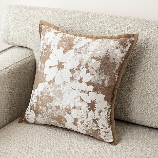 JMG Clothing Luxus Jacquard Kissenbezug aus Chenille in Beige mit floralem Design, B/T: 50 x 50 cm - Bild 1