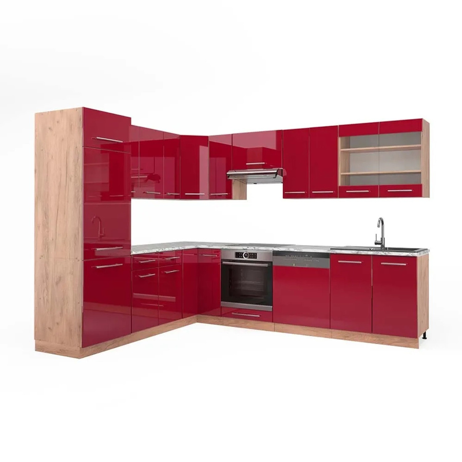 Vicco Fame-Line Eckküche Bordeaux Hochglanz und Goldkraft Eiche mit Marmor-Optik, B/T/H: 227 x 287 x 311,5 cm - Bild 2