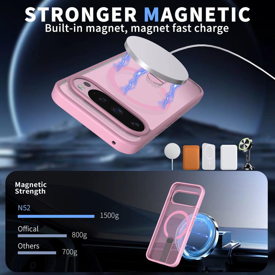 Matte magnetische Schutzhülle mit Ständer für Google Pixel 9A, Pixel 10 und Pixel 9 Pro XL, stoßfest und anti-Fingerabdruck, in Grau oder Pink - Bild 4