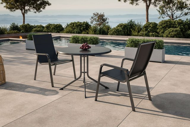 Kettler Boulevard Basic Plus Garten-Essgruppe aus Aluminium mit Klapptisch und 2 Stapelsesseln in Anthrazit - Bild 1