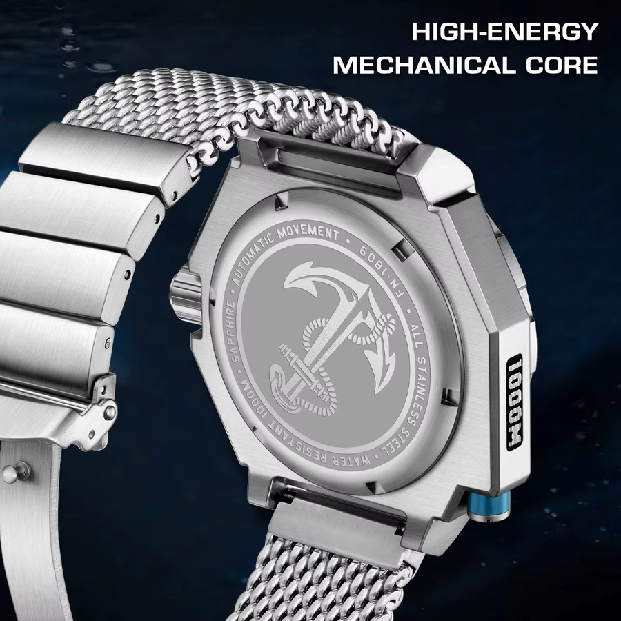 FEELNEVER Herren-Automatik-Taucheruhr, Edelstahl, Saphirglas, Blau - Bild 6