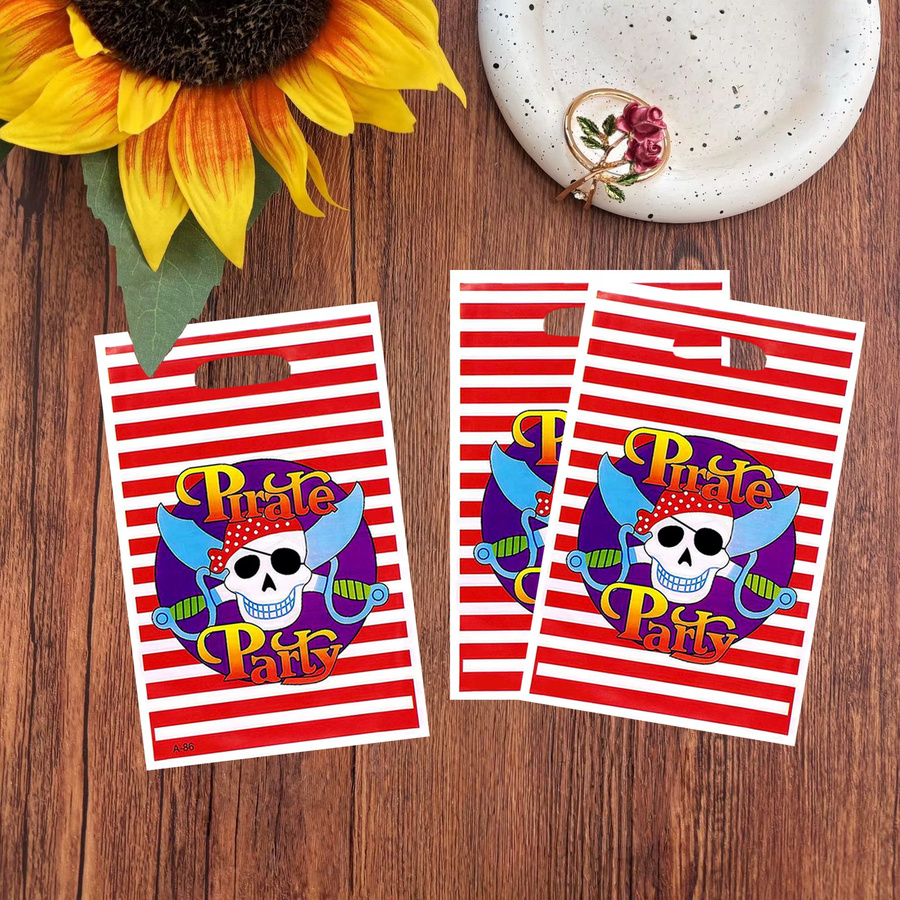 20 Stück Piraten Party-Geschenktüten in Rot-Weiß gestreift mit Piratenmuster für Geburtstag und Veranstaltungen - Bild 4