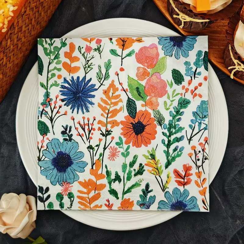 20 Stück GUANYAO Servietten im romantischen Landschaftsstil mit bunten Blumen und Blättern, 2-lagig, B: 33 cm, Farbe: Mehrfarbig - Bild 2