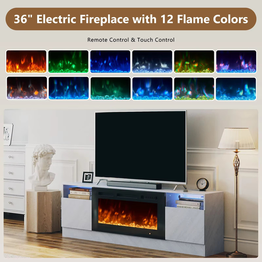 Mochen Moderner LED-TV-Schrank aus Holz mit integriertem elektrischem Kamin und Beleuchtung in Schwarz - Bild 3
