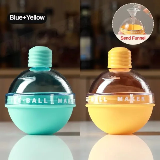 XMSJ 2er-Set Silikon-Eiswürfelformen in Kugelform mit Trichter für Whiskey in Pink und Blau - Bild 1