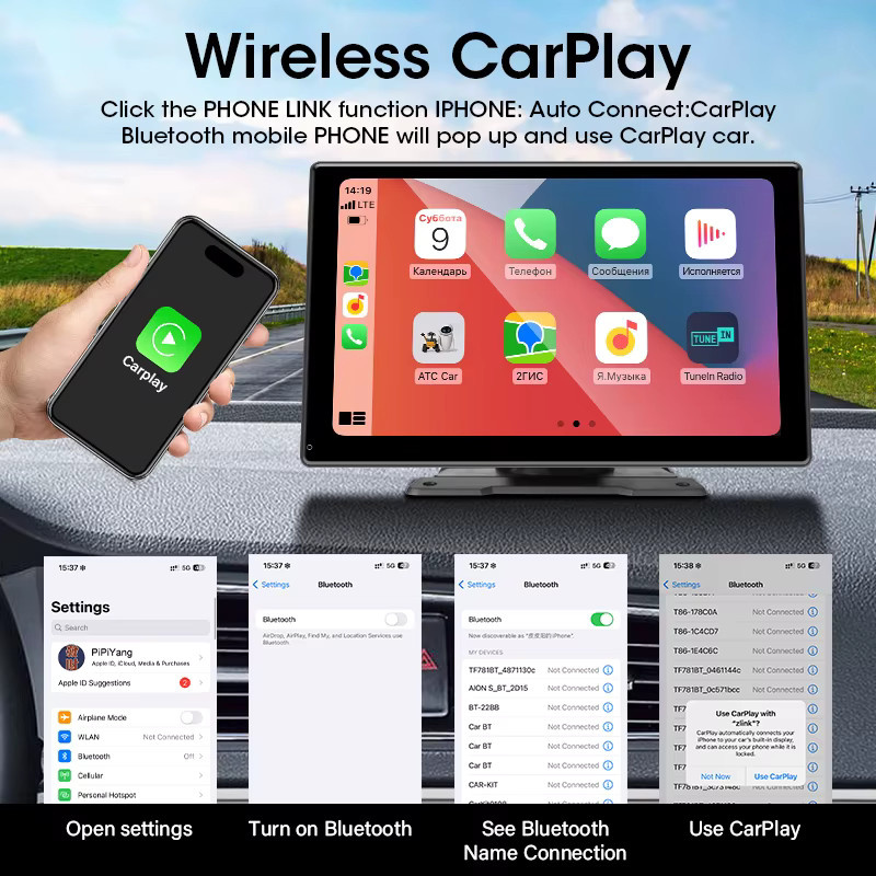 Jansite Carplay Car Smart Screen Multimedia-Videoplayer, 7 Zoll Drahtloses Android Auto Autoradio für Apple und Android, Schwarz - Bild 1