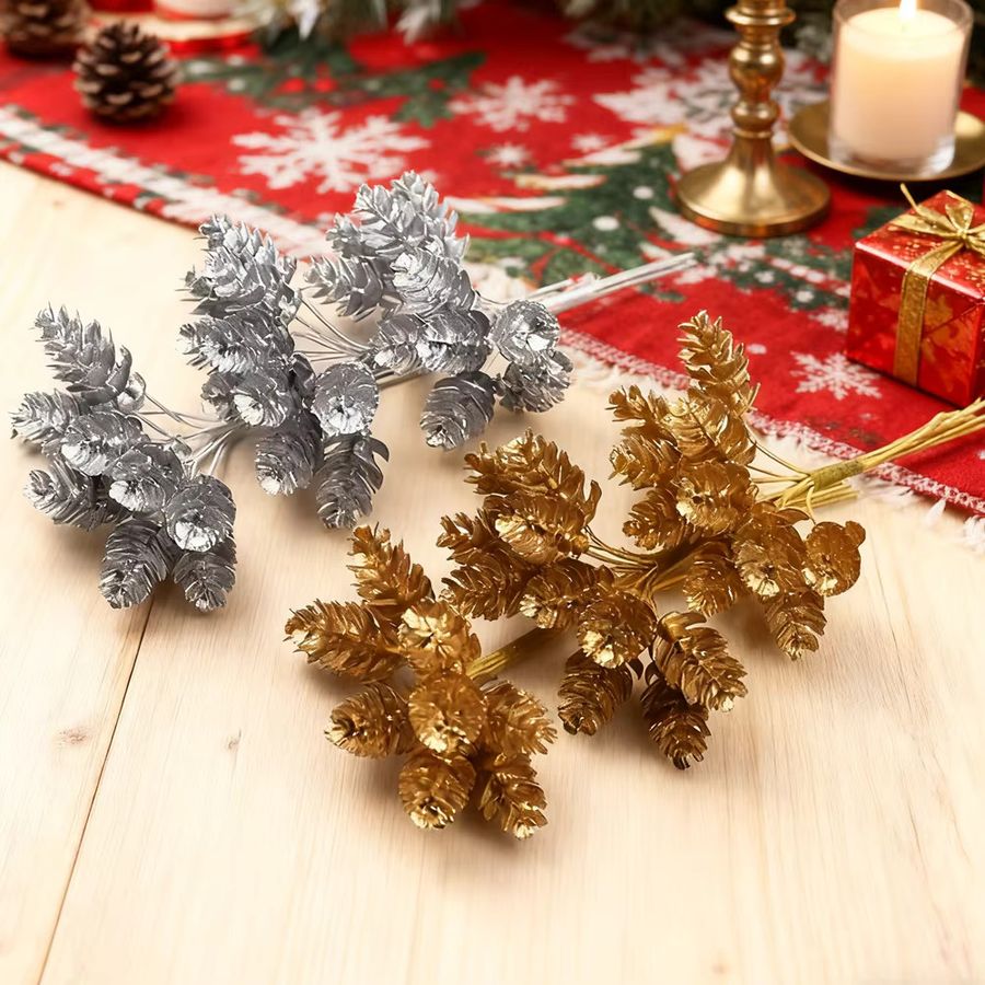 10er Set künstliche Tannenzapfen in Gold und Silber von smr für Weihnachtsdekoration und Hochzeits-DIY - Bild 2