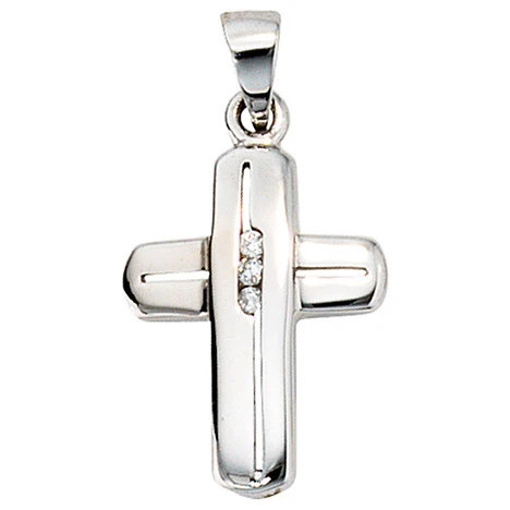 Colfem Anhänger Kreuz, 585 Weißgold, 3 Diamanten, Brillanten, Unisex - Bild 1