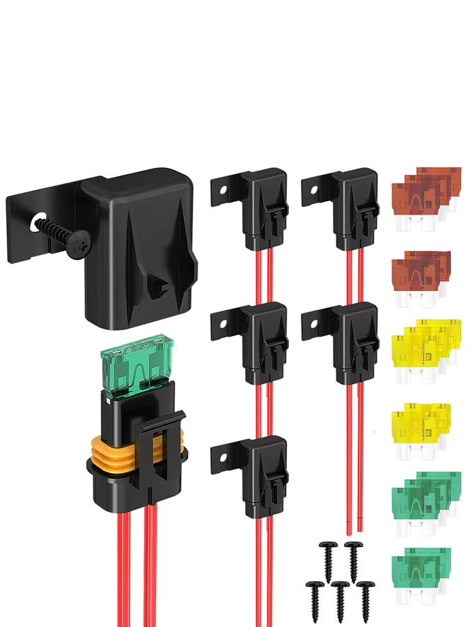 DaierTek 5er Set Inline-Sicherungshalter für Auto, 12V, 12 Gauge, wasserdicht, ATC/ATO-Flachsicherungshalter, Farbe: Schwarz - Bild 3