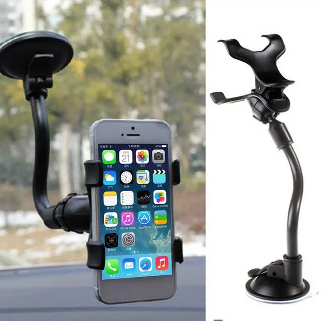 360 Grad drehbarer Auto Handyhalter für die Windschutzscheibe mit Saugnapf in Schwarz für iPhone Samsung und Xiaomi - Bild 1