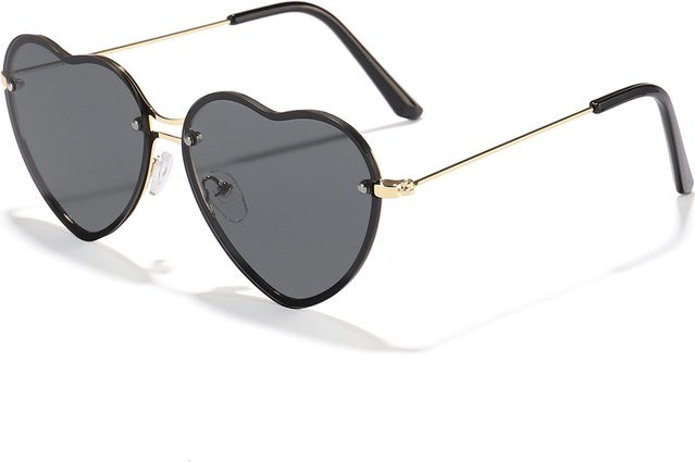 Runde Sonnenbrille, Herzform, Metall, Schwarz, Unisex - Bild 1