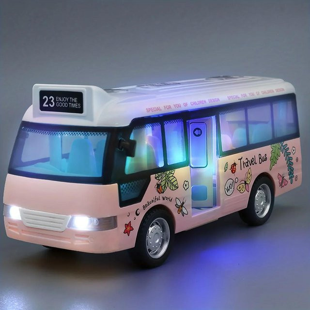Yiran toy Mini-Auto-betriebener Schulbus Spielzeug, Miniaturfahrzeug, rosa, mit Ton & Licht, ab 4 Jahren - Bild 1