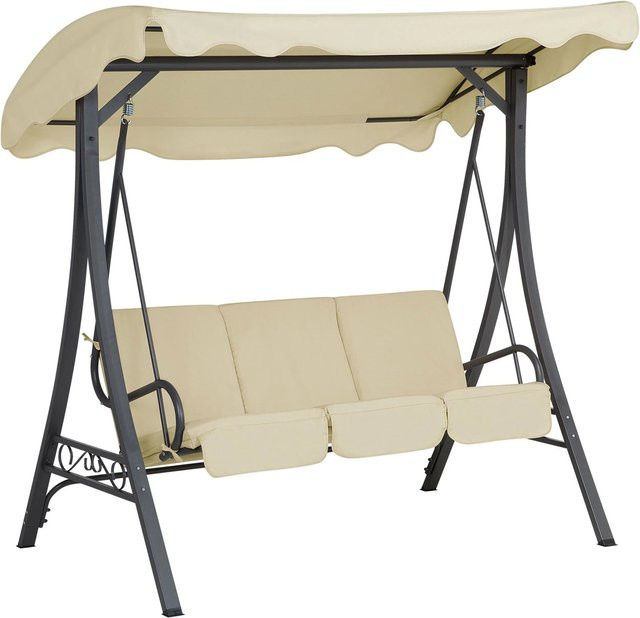 Beliani Gartenschaukel GARBO in Beige mit Sonnen canopy und Kissen, B/T/H: 112 x 185 x 184 cm - Bild 1