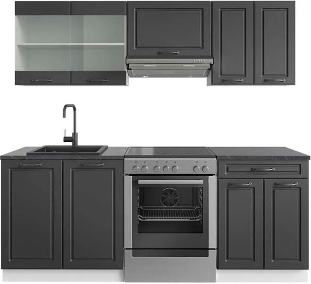Vicco R-Line Küchenzeile Landhausstil in Anthrazit und Weiß, Breite: 200 cm - Bild 1