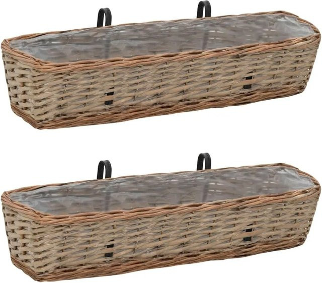 vidaXL Balkon-Blumenkasten aus Korbweide mit PE-Auskleidung, 2 Stück, braun, Breite: 80 cm - Bild 1