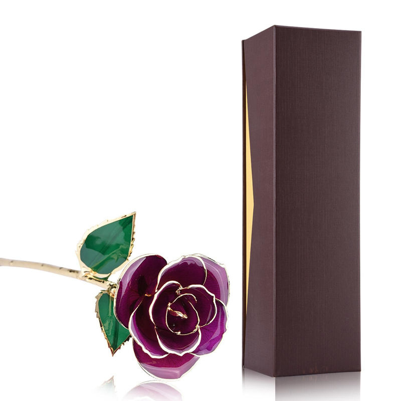 Tooarts lila Rose mit langem Stiel, 24 Karat Gold getaucht, inklusive Geschenkbox und Ständer - Bild 2