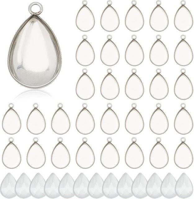 Lünetten-Anhängerrohlinge, Tropfen-Anhänger-Tabletts, Glas-Cabochons, klare Kuppel - Bild 1