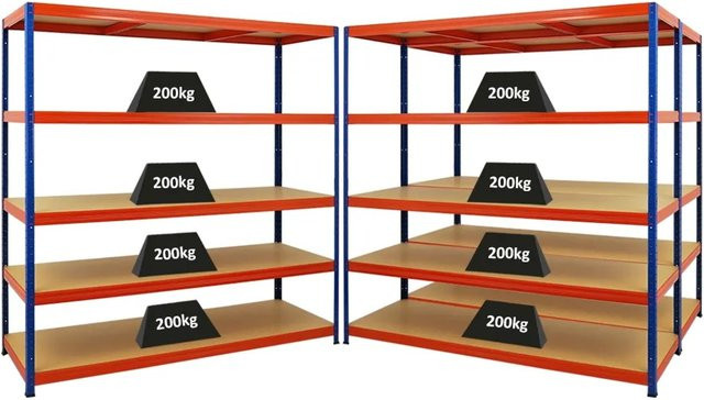 PROREGAL 3er Set Schwerlastregal Giant Elephant aus Metall und MDF, Farbe Blau-Orange, H x B x T: 180 x 180 x 60 cm - Bild 1
