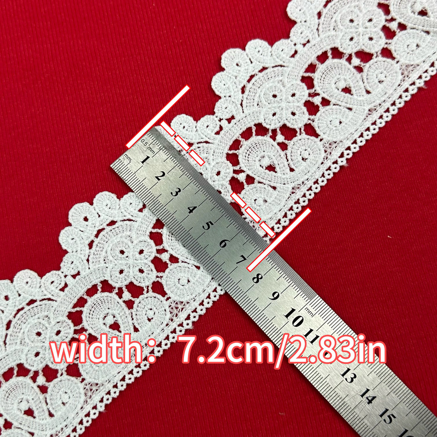 Weiße Spitzenborte mit Blumenmuster für Kostüme, Hochzeitskleider und Bastelarbeiten, Breite: 7,2 cm, Länge: 13,7 m - Bild 3