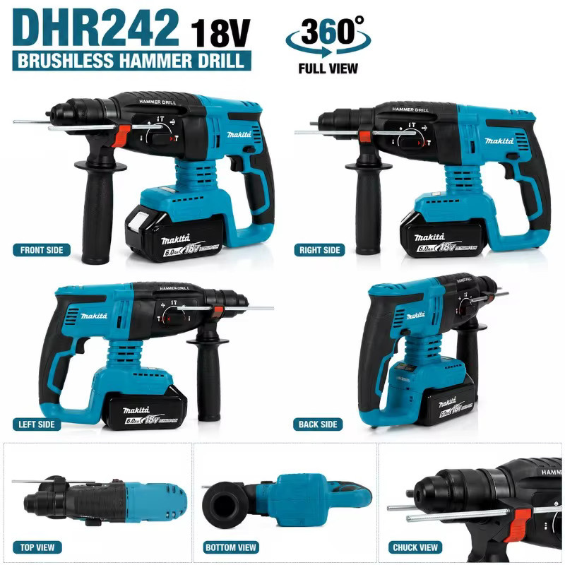 Makita DHR242 Bürstenloser Akku-Bohrhammer 18V mit 6Ah Akku, 24mm Beton-Bohrleistung und 4700 IPM, 3-Modus-Steuerung - Bild 3