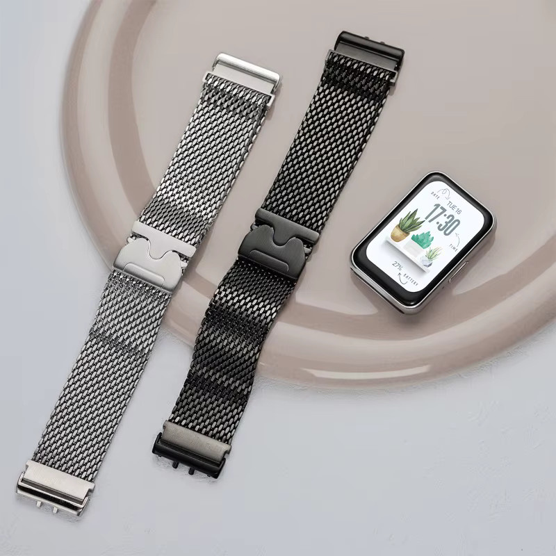 CAOWTAN Uhrenarmband Edelstahl, Milanaise, Silber, Unisex, für Samsung Galaxy Watch Fit3 - Bild 2