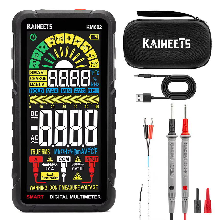 KAIWEETS KM602 Digitalmultimeter True-RMS-Messgerät mit 6000 Counts, Smart/Manual Mode, wiederaufladbarem 1200 mAh Akku und Taschenlampe, Schwarz - Bild 3
