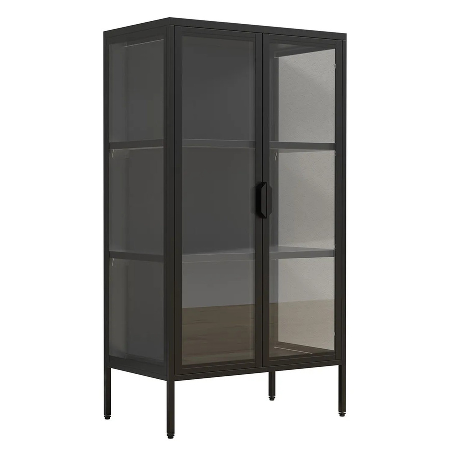 VCM Glasvitrine Floka M Standvitrine aus Glas und Stahl in Schwarz, H x B x T: 110 x 60 x 35 cm - Bild 3