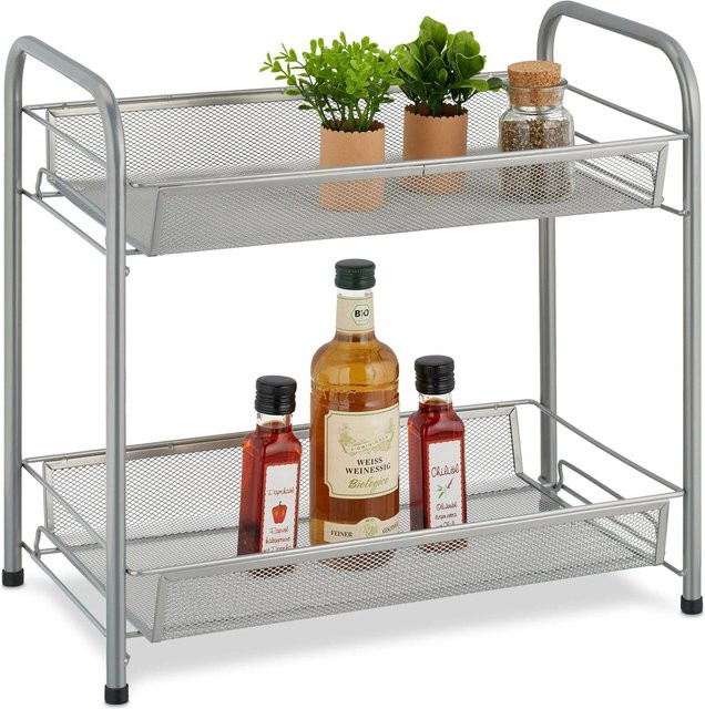 Relaxdays Gewürzregal aus Metall in Silber mit 2 Ablagen im Mesh-Design, B/T/H: 48 x 44,5 x 27 cm - Bild 1