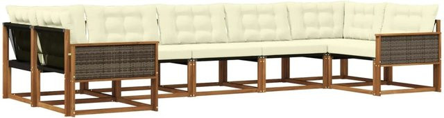vidaXL Outdoor-Sofagarnitur L-Form aus Akazienholz mit Textilene und Kissen in Beige und Weiß - Bild 1