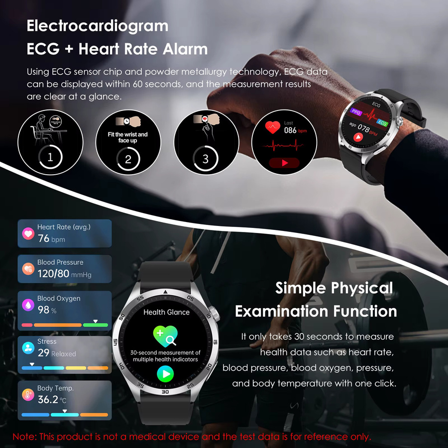 Marsyu Smartwatch, Schwarz, Silikon, Unisex - Bild 3