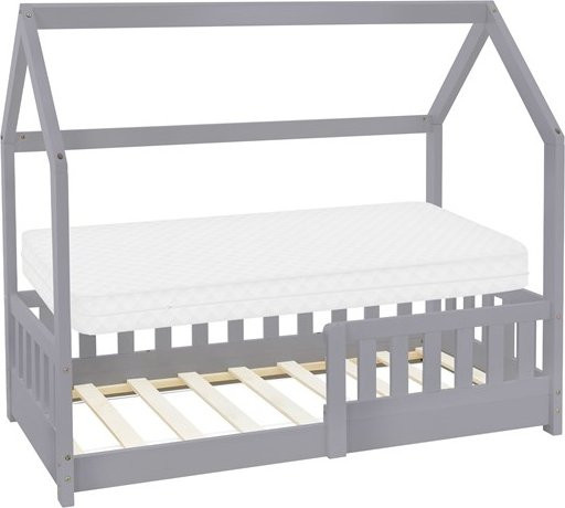 ML-Design Kinderbett Hausbett aus Kiefernholz in Hellgrau mit Matratze und Rausfallschutz, B/T/H: 70 x 140 x 127 cm - Bild 1