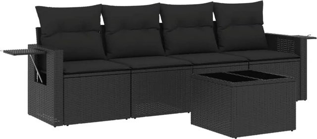 vidaXL 5-tlg Garten-Sofagarnitur aus Poly-Rattan mit Kissen in Schwarz - Bild 1
