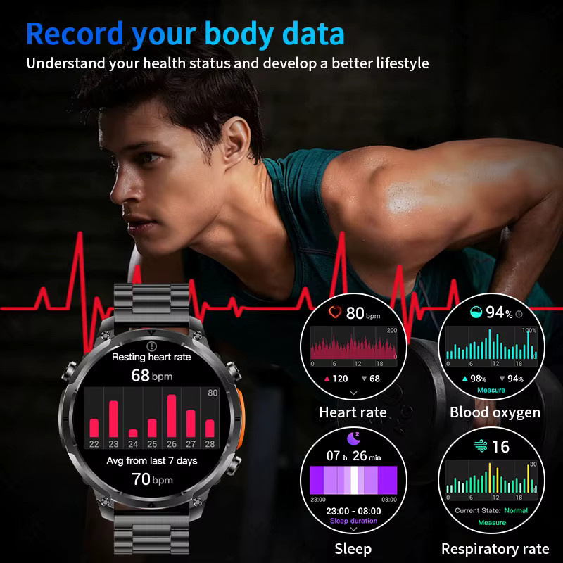 LIGE T-Rex Smartwatch für Herren mit 1,7 Zoll AMOLED Display, GPS, Kompass und Anruffunktion, Schwarz, 3 ATM Wasserdicht - Bild 5
