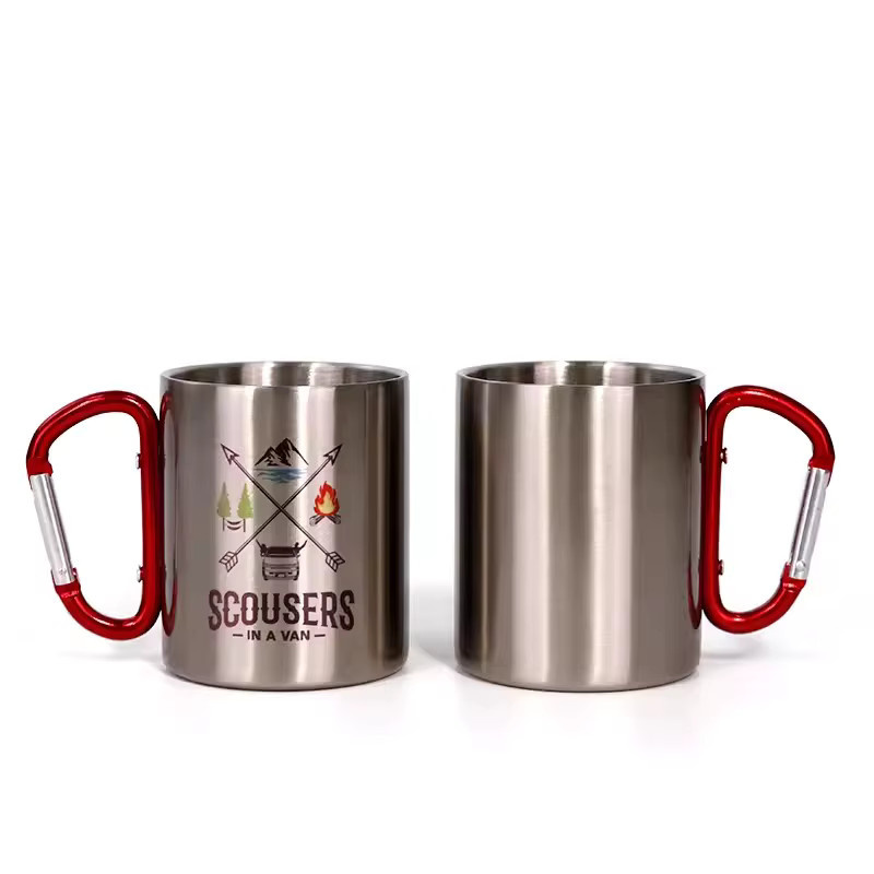 Individueller Edelstahlbecher Abay in Rot und Silber mit Haken, 300 ml - Bild 3