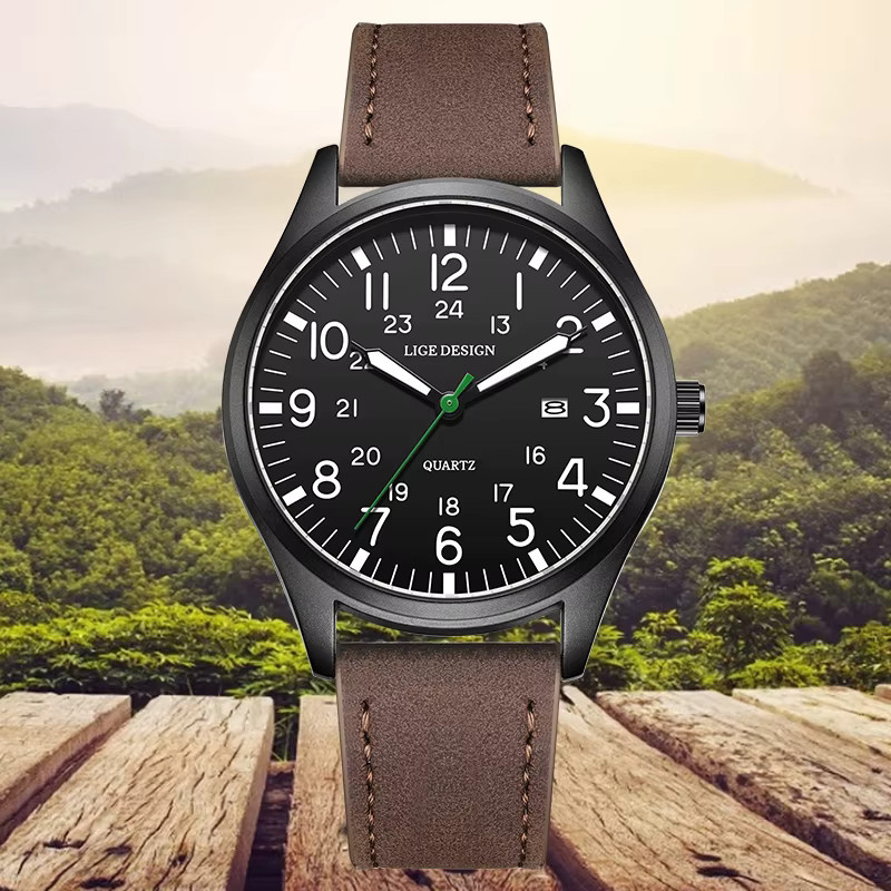 LIGE Armbanduhr Quarz, Leder, Schwarz, Datum, Herren - Bild 2