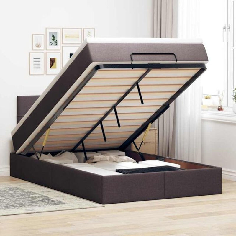 vidaxl Ottoman Polsterbett mit Matratze und LED in Braun aus Stoff, B/T: 120 x 190 cm - Bild 1