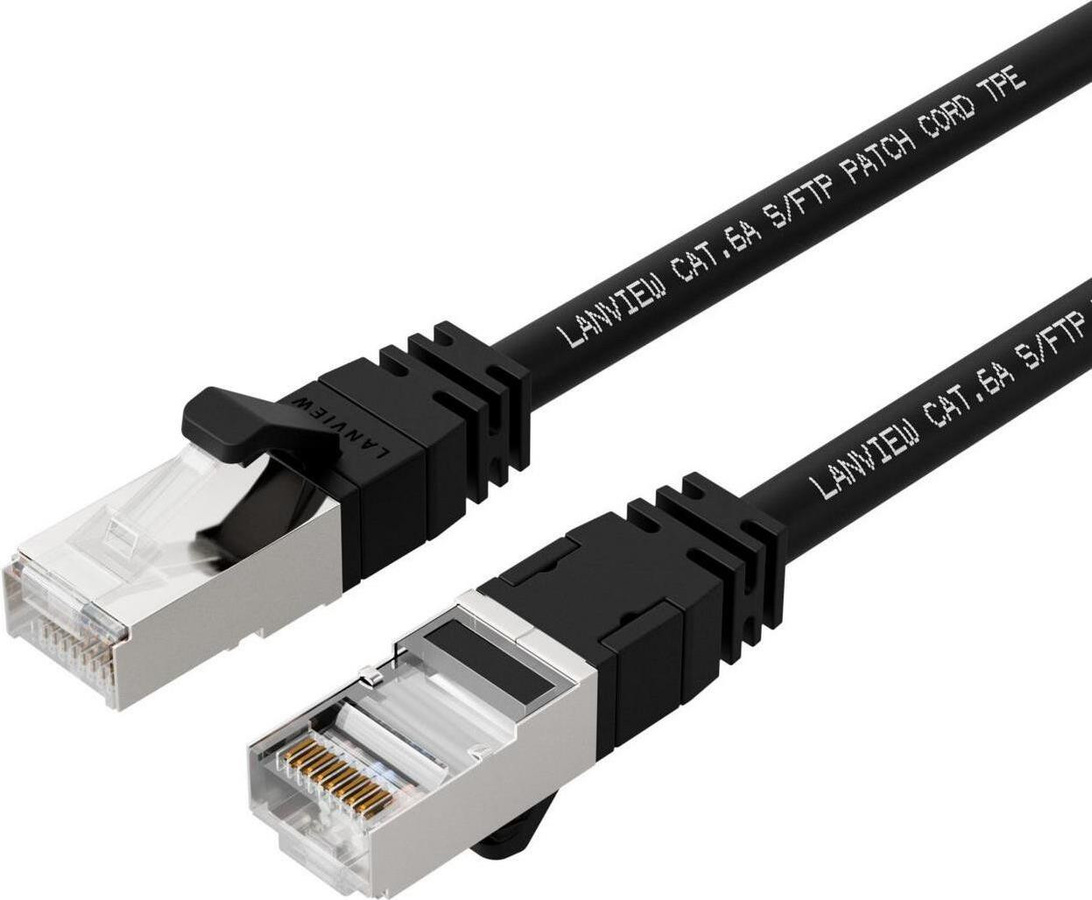 Lanview LV-SFTP6A075B Cat6a S/FTP Netzwerkkabel mit RJ-45 Steckern, Länge: 7,5 m, Schwarz - Bild 1
