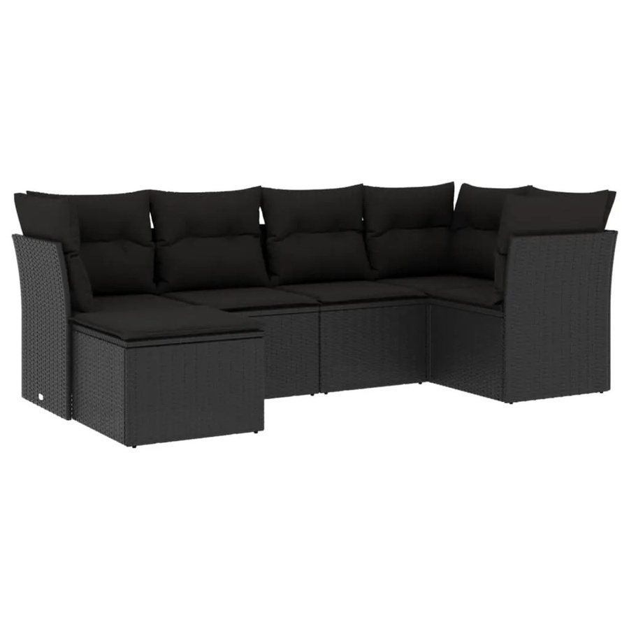 vidaXL 6-tlg Garten-Sofagarnitur aus Polyrattan in Schwarz mit Kissen und Ottoman, L-Form Lounge-Set für Terrasse und Garten - Bild 2