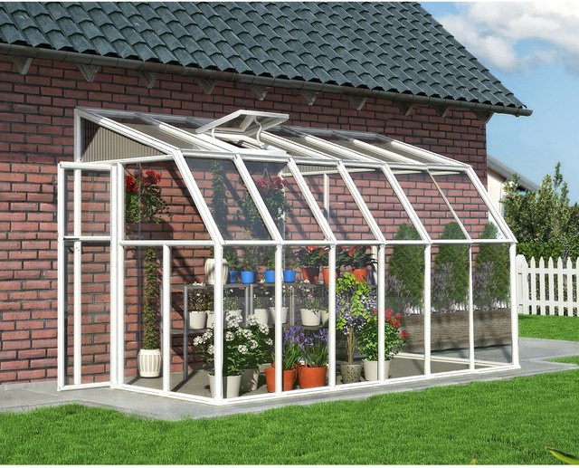 Palram - Canopia Gewächshaus Weiß mit Fundamentrahmen und Regenrinnen aus Polycarbonat, 7,7 m² - Bild 1