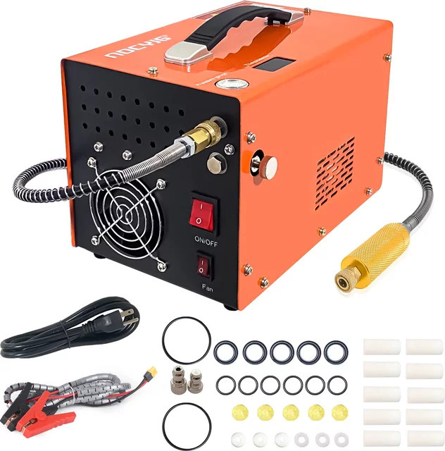 NUOGE PCP-Luftkompressor Hochdruckpumpe für Tauchflaschen mit integriertem Netzteil, 4500 Psi, 30 Mbar, Orange - Bild 1