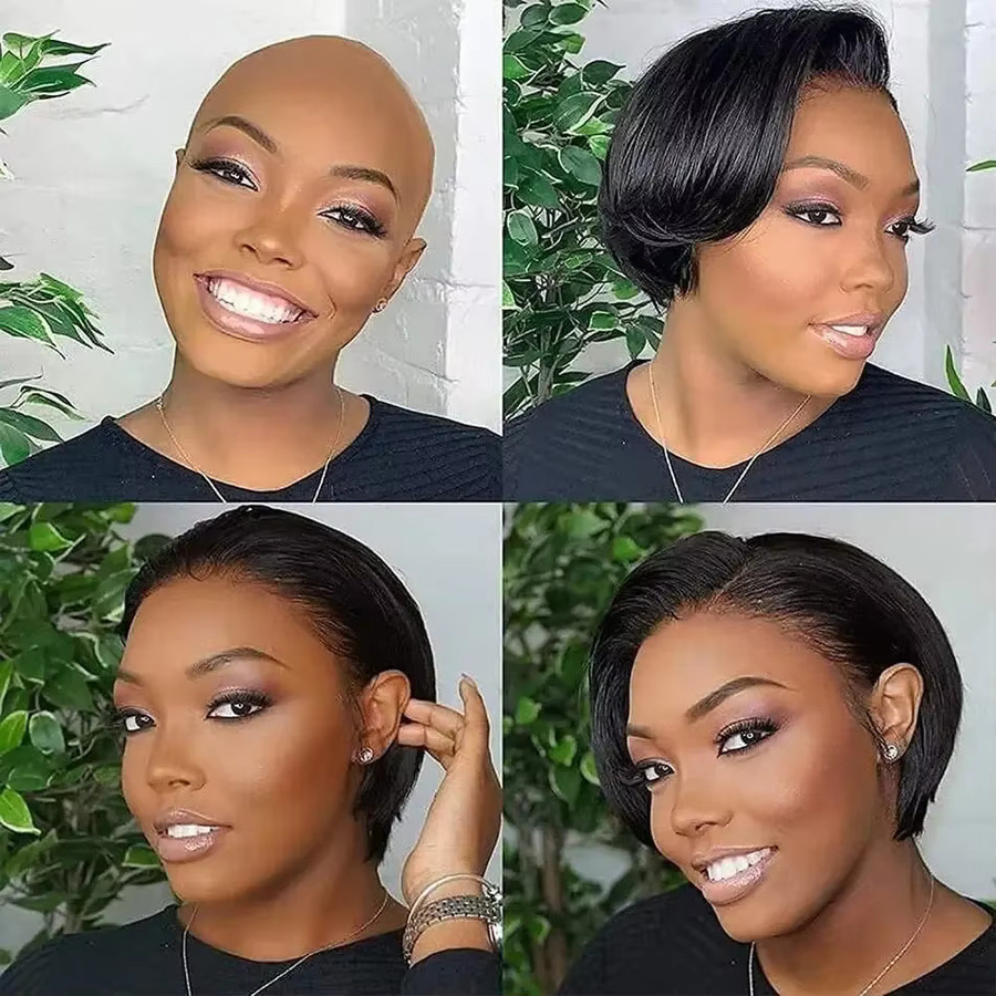 AMYTUD Echthaarperücke, 13x4 Lace Frontal, Pixie Bob, Damen - Bild 3