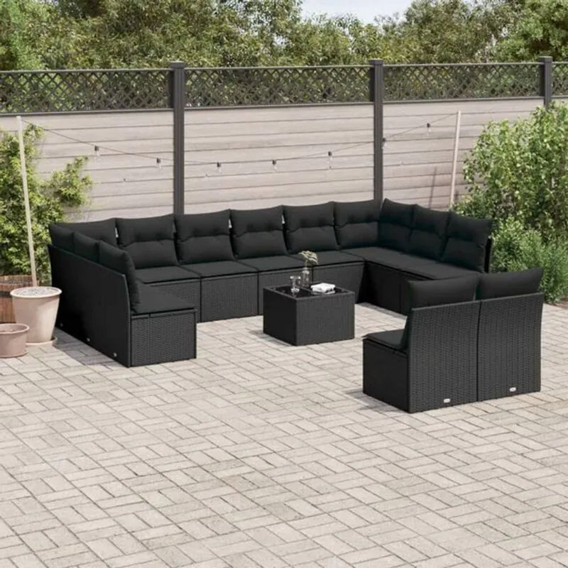 Vidaxl 13-tlg. Gartenmöbel-Set aus Polyrattan mit Kissen in Schwarz - Bild 1