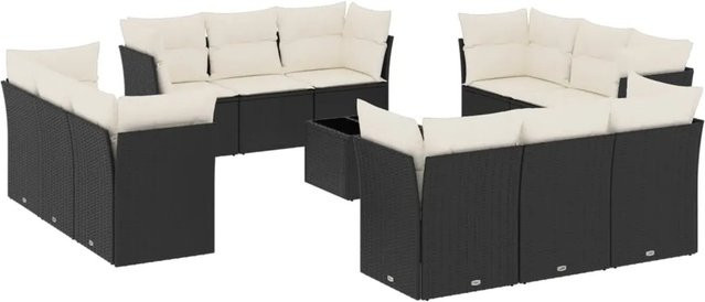 vidaXL 13-tlg. Garten-Sofagarnitur in U-Form aus Polyrattan mit Kissen und Stauraum, Schwarz - Bild 1