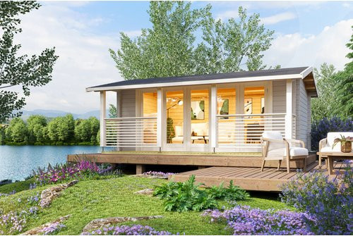 Blockbohlenhaus LASITA MAJA Lyndhurst in Grau, B/H/T: 610 x 244,8 x 460 cm - Bild 1