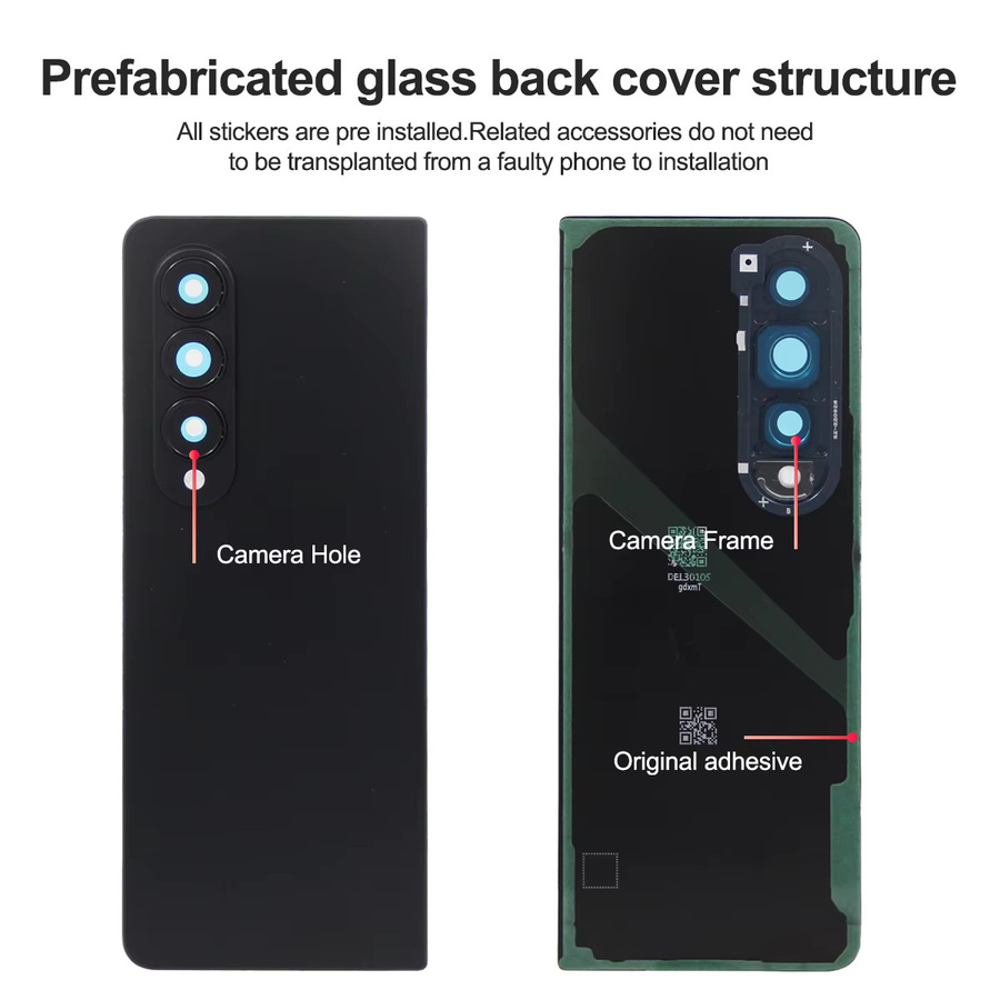 Samsung Z Fold 4 F936 Ersatzteil Set: Rückseite Gehäuse, Batterieabdeckung und Kameraobjektiv-Lünette in Schwarz - Bild 2
