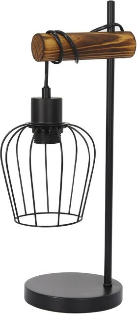 NETTLIFE Retro Tischleuchte 1-flammig Vintage Nachttischlampe aus Metall und Holz in Schwarz mit E27-Fassung und Schalter - Bild 1